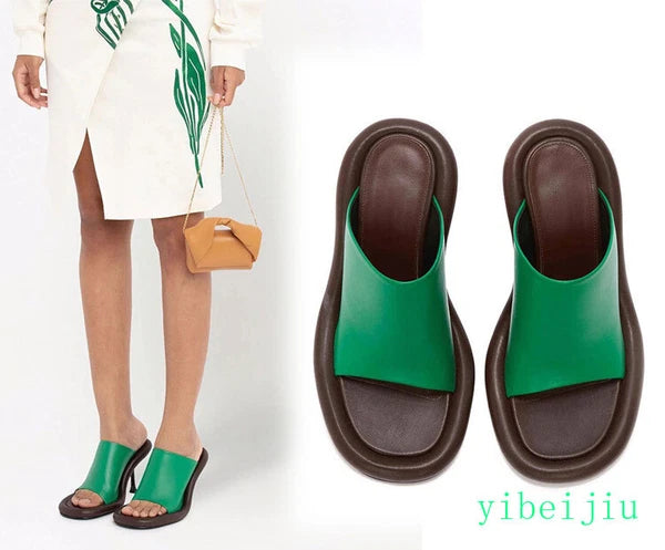 Summer Women's High Spool Heel Mules Dress Slides Slippers Party Sandals Fashion