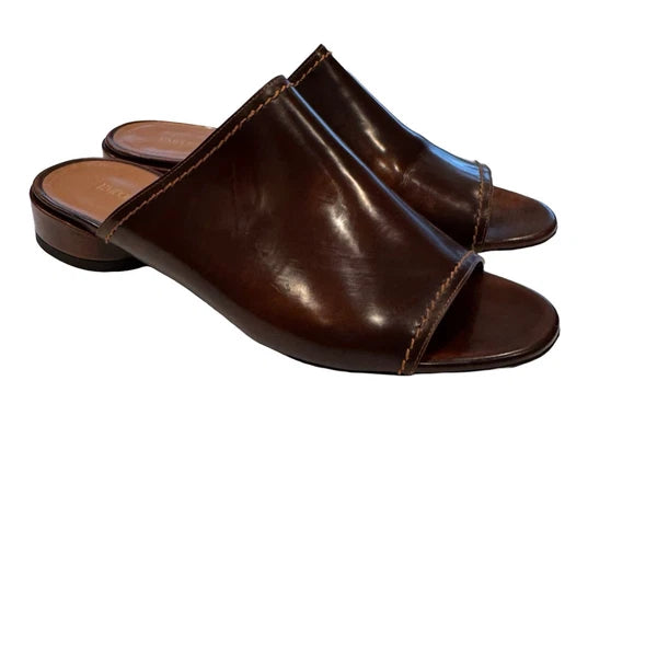 Emporio Armani Women’s Open Toe Slide Mules Brown Leather Size US 9 EU 39