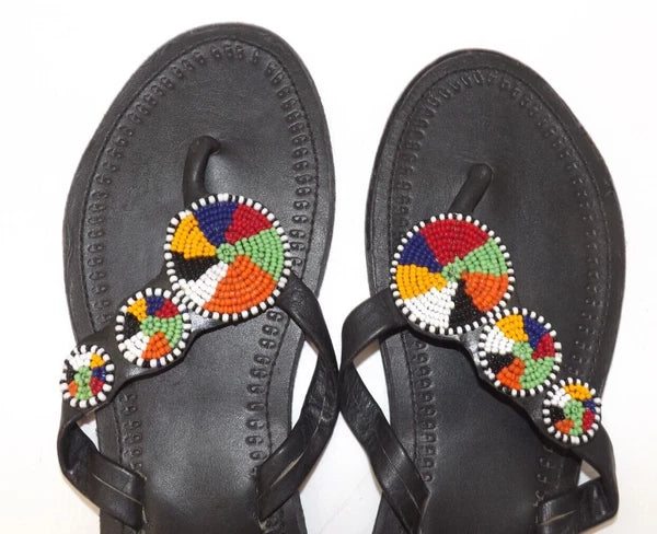 Maasai African style beaded sandals thongs flip flops - size 39