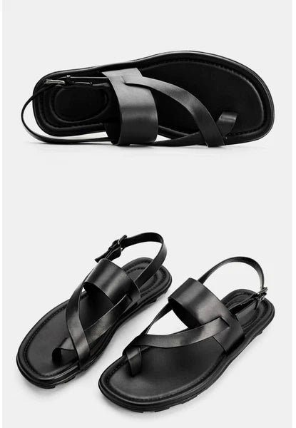 Roman Style Open Toe Sandals Slingbacks Casual Real Leather Mens Shoes Flats New