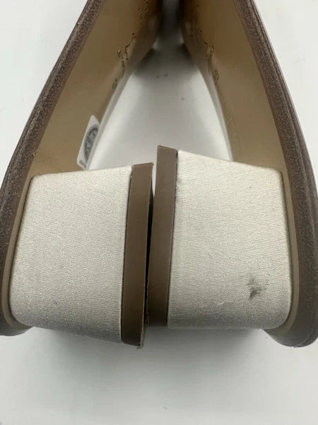 Pedro Garcia Light Gray Satin Swarovski Strap Slide Low-Heel Sandal Women Sz 38