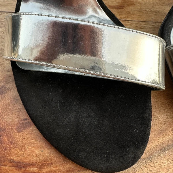 STUART WEITZMAN Slide Black Suede & Silver High Heels Size 8 Sandals Designer