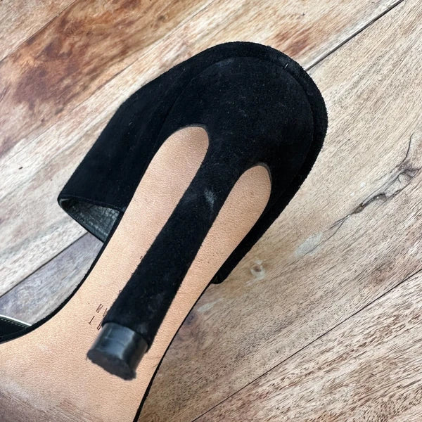 STUART WEITZMAN Slide Black Suede & Silver High Heels Size 8 Sandals Designer