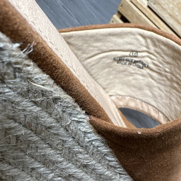 Lulu’s Rust Faux Suede Espadrille Platform Wedge Slides Sandals 10 PreOwned