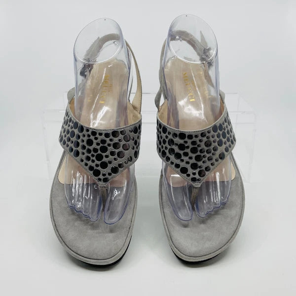Sesto Meucci Size 10 Gray Suede & Silver Dots Wedge Toe Post Sandals NEW