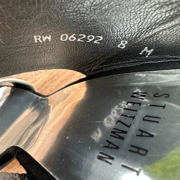 STUART WEITZMAN Slide Black Suede & Silver High Heels Size 8 Sandals Designer