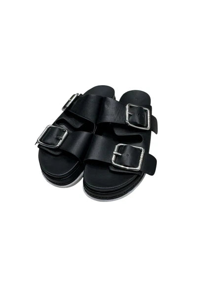 J Slides NYC Black Platform Double Strap Slide Sandals Womens Size 6M