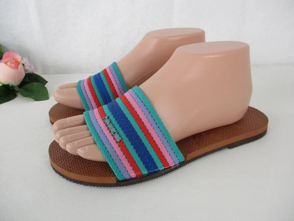 NWT Havaianas You Malta Slide Sandals in Multicolor Stripe size 7/8