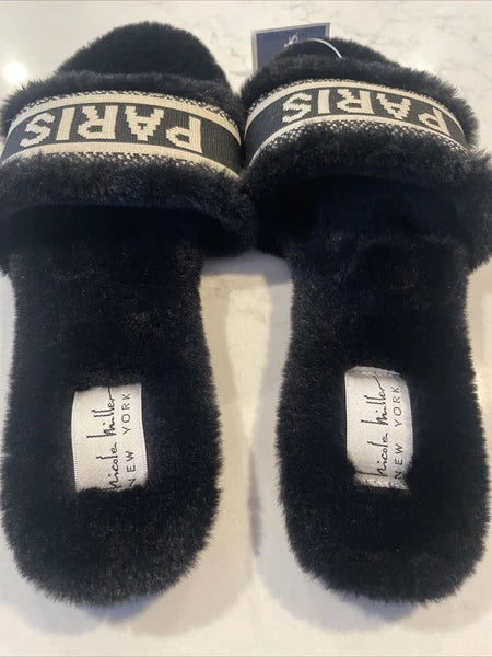 NICOLE MILLER NEW York Paris Black Slides Sandal Slip On Women's 8 Black Slipper