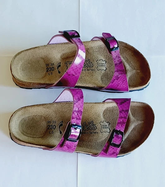 Birkenstock Birkis Sandals Women's 5 36 Purple Snakeskin Print Sandals Shoes