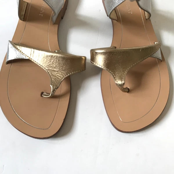 Sarah Flint Grear Gladiator Sandals Womens 38 8 Silver Gold Leather Lace Up Flat