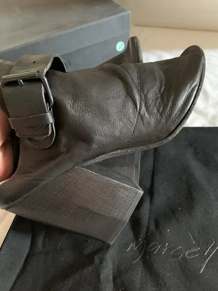 EUC! Marsell Bolla Black Soft Leather Block Heel Slingback Shoe Size EU 37/7