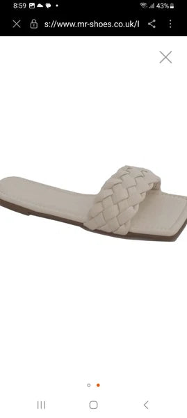 H&M SquareToe Braided Cream Padded Slides Size 5