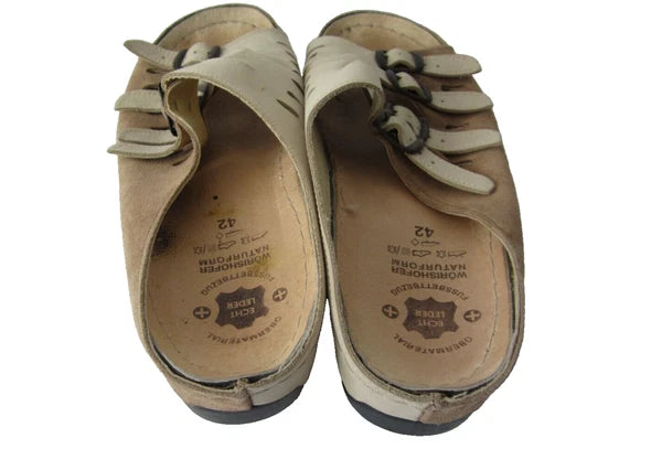 Echt Leder Sandals Womens Strappy Slides Tan/Taupe Leather Size 42 US 10.5-11