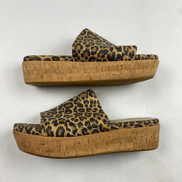 Stuart Weitzman Flatout Leopard Print Wedge Sandal Slide Women's Size 8