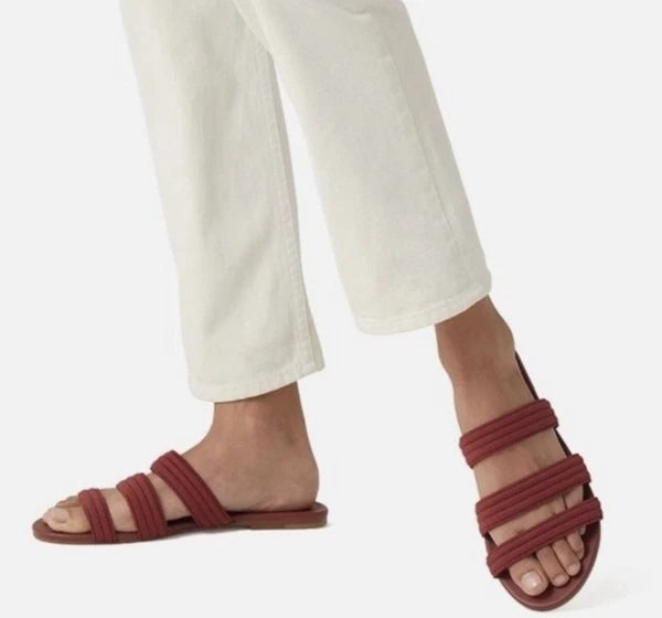 Rothy's Flat Sandals Women's 10 Sangria Red Triple Band Slides Retired Style EUC