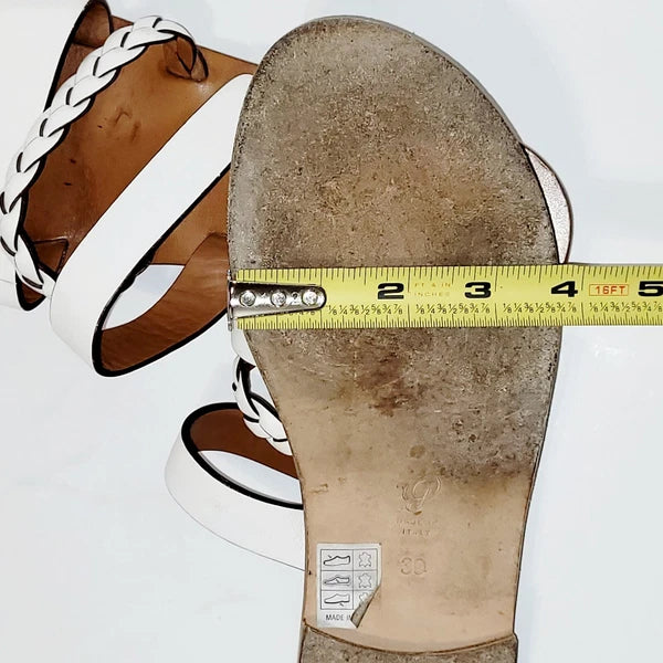 M. Gemi White Leather Flat Braided Strappy Slide Flat Sandals Wms 39EU  8.5-9 US