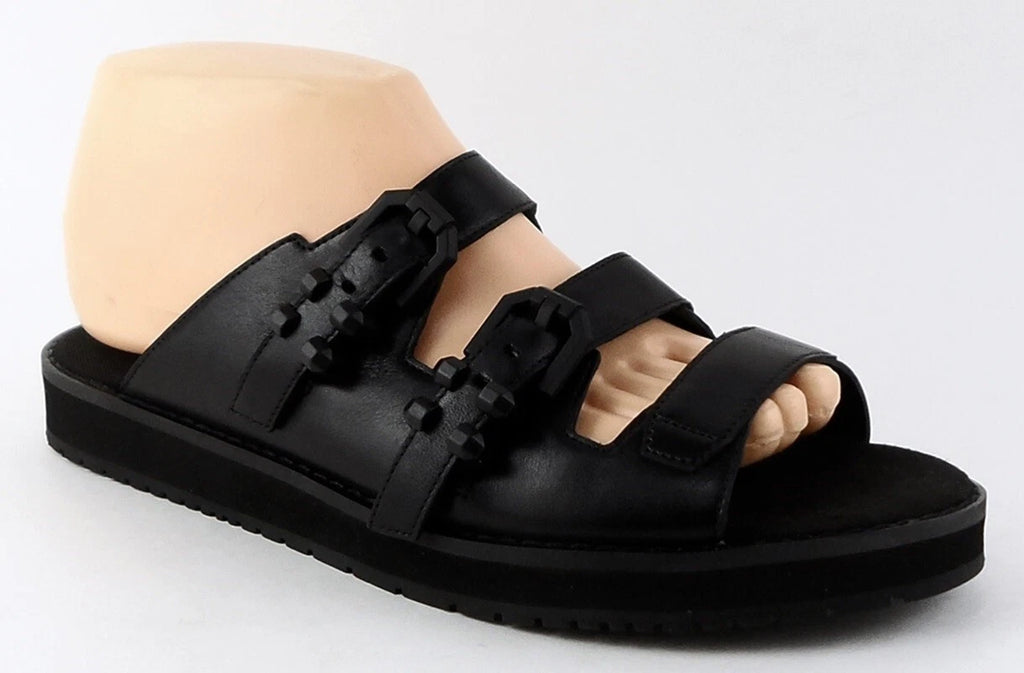 $150 KENNETH COLE HANSON Black Leather Designer Comfy Flat Sandals 9 M
