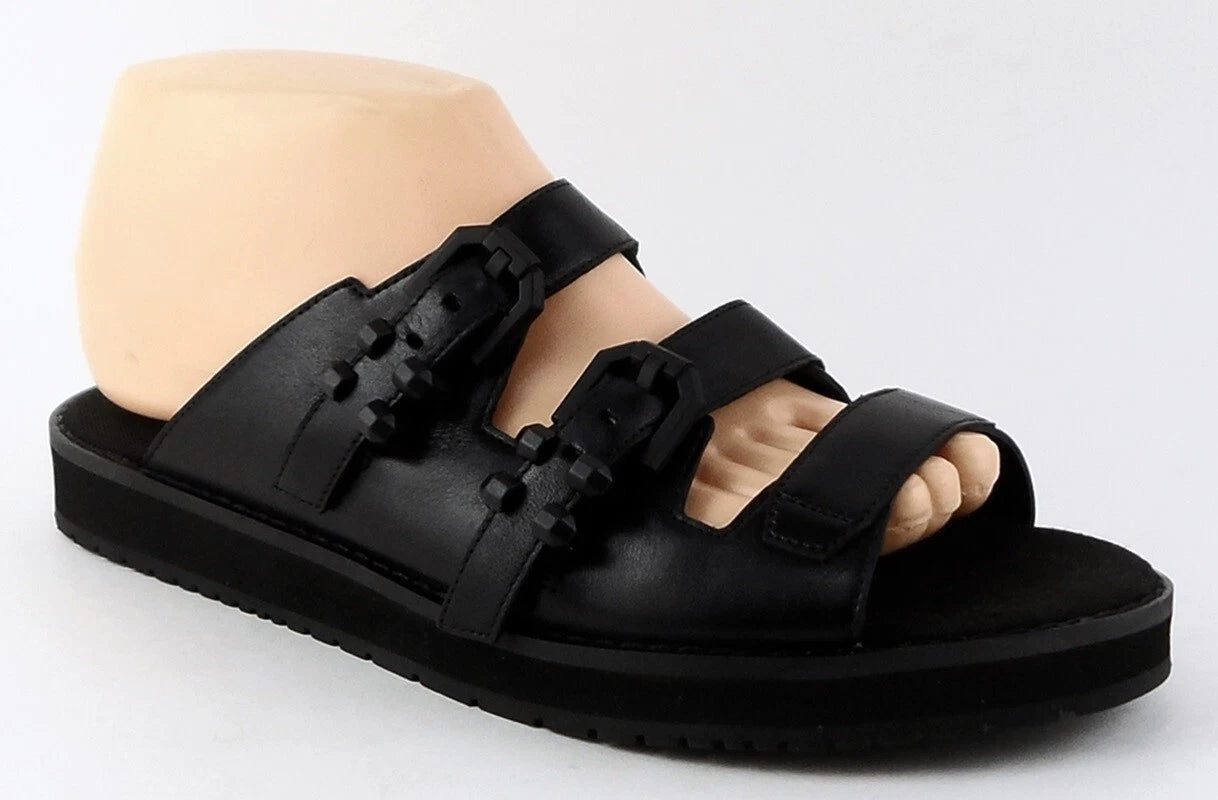 $150 KENNETH COLE HANSON Black Leather Designer Comfy Flat Sandals 9 M