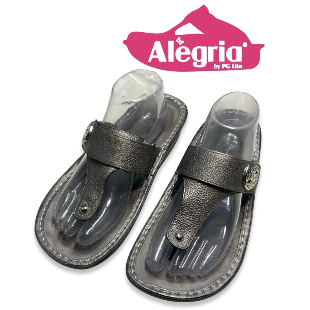 Alegria Carina Silver Gray Leather Thong Sandals EU 41 US 10.5-11 Comfort Style
