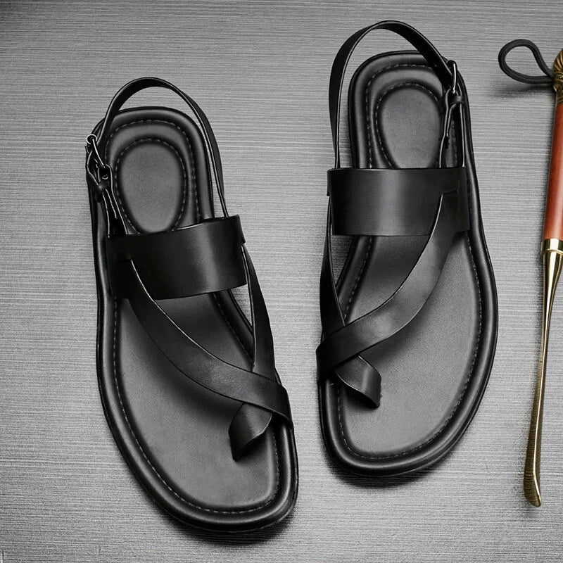 Roman Style Open Toe Sandals Slingbacks Casual Real Leather Mens Shoes Flats New