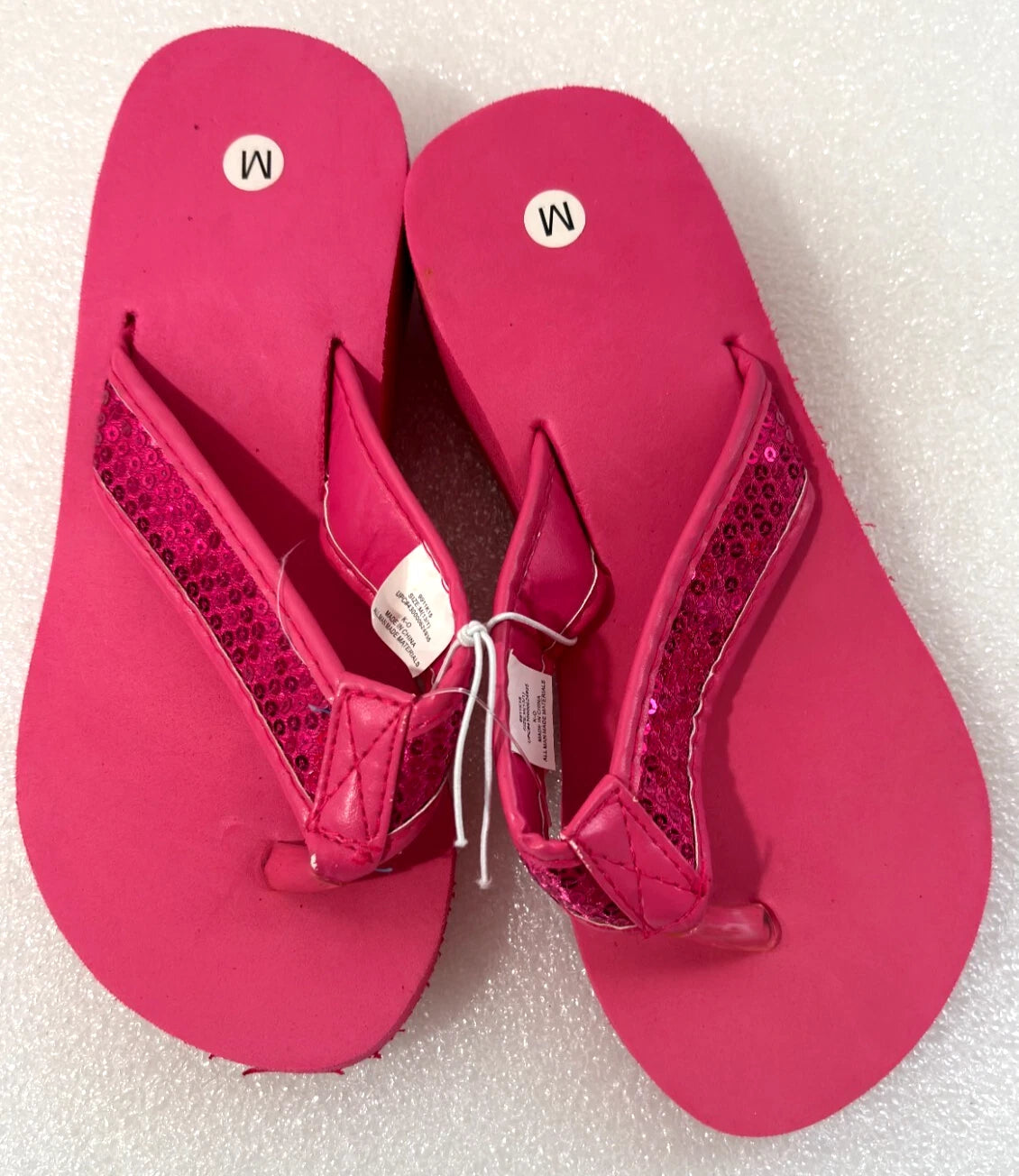 Wedge Sandals Women Flip Flops Rhinestone Sparkle Black & Pink Sequin Size 4
