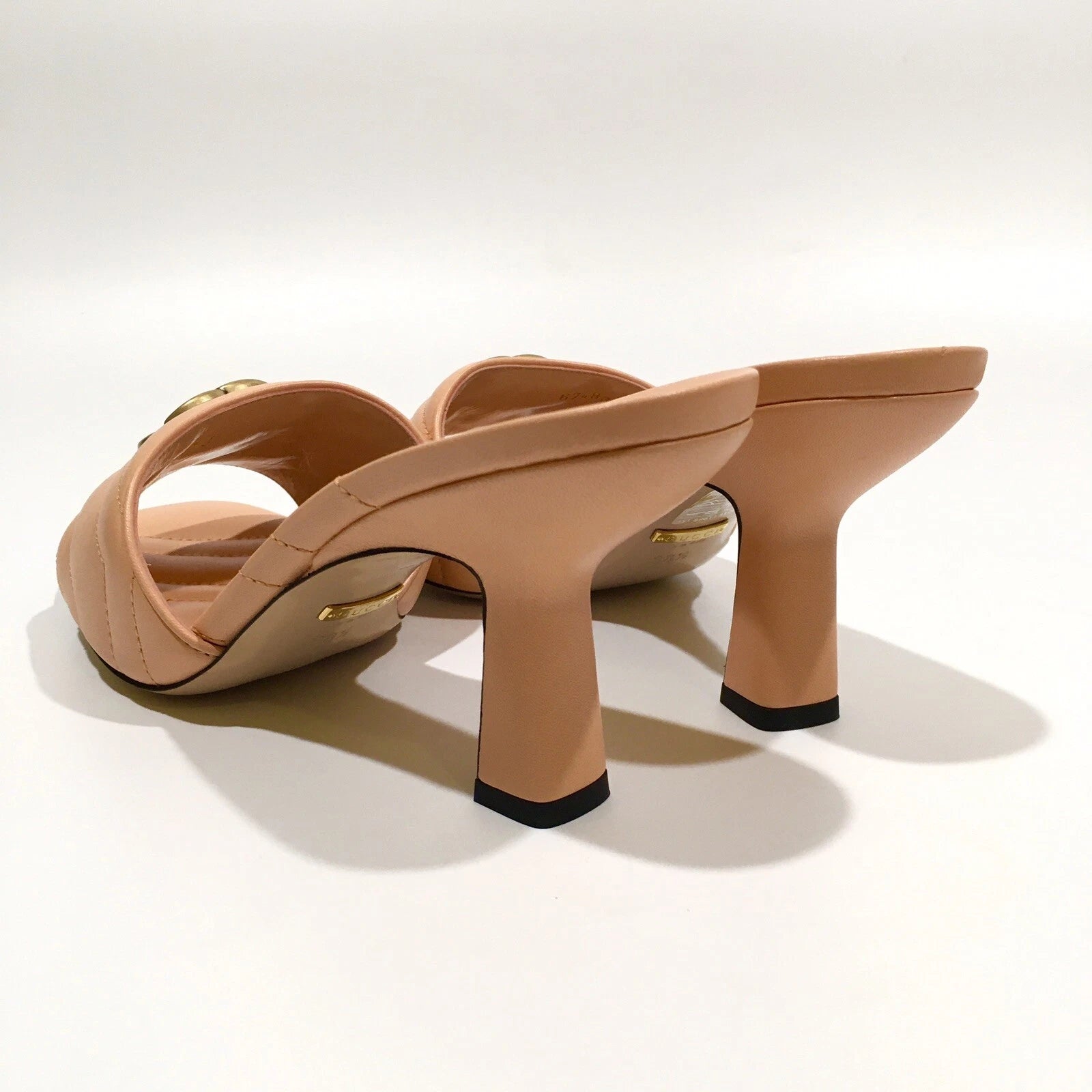 GUCCI GG MARMONT QUILTED LEATHER MULE SANDAL -PEACH -US 8.5 -NEW