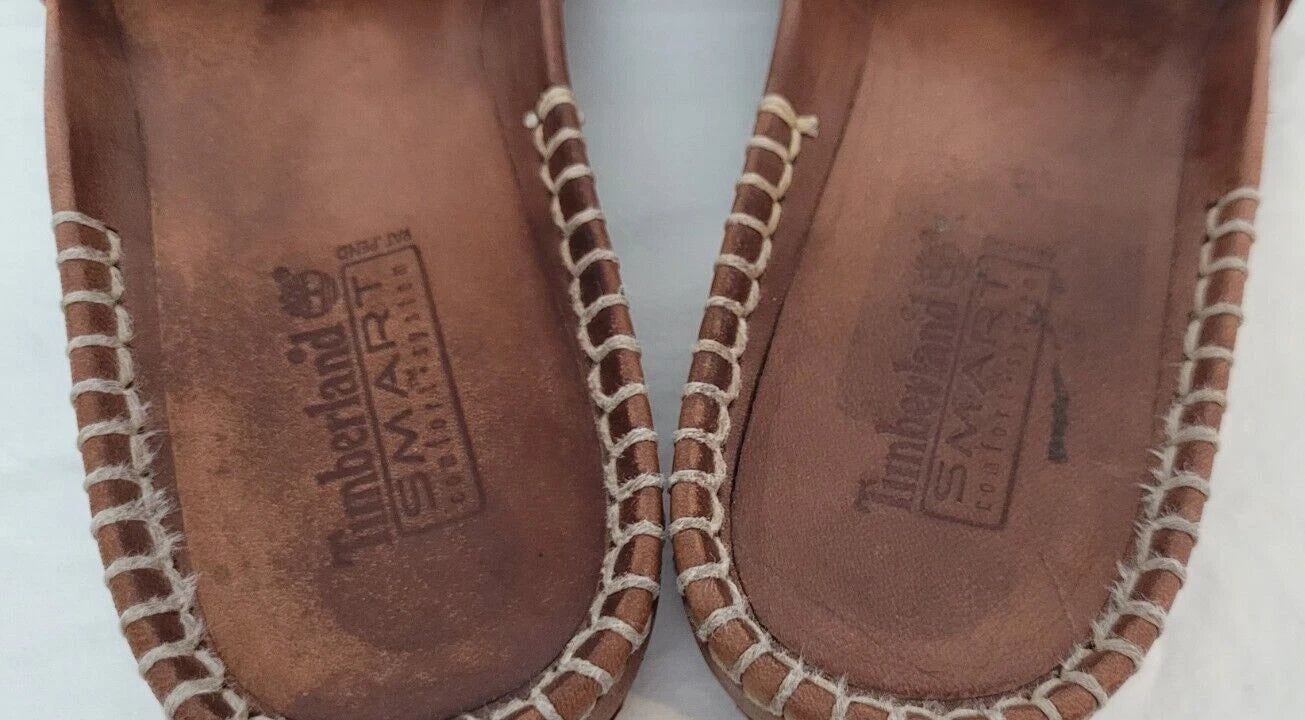 Timberland Womens Slide Sandals Brown Leather Smart Comfort System Size 10 M