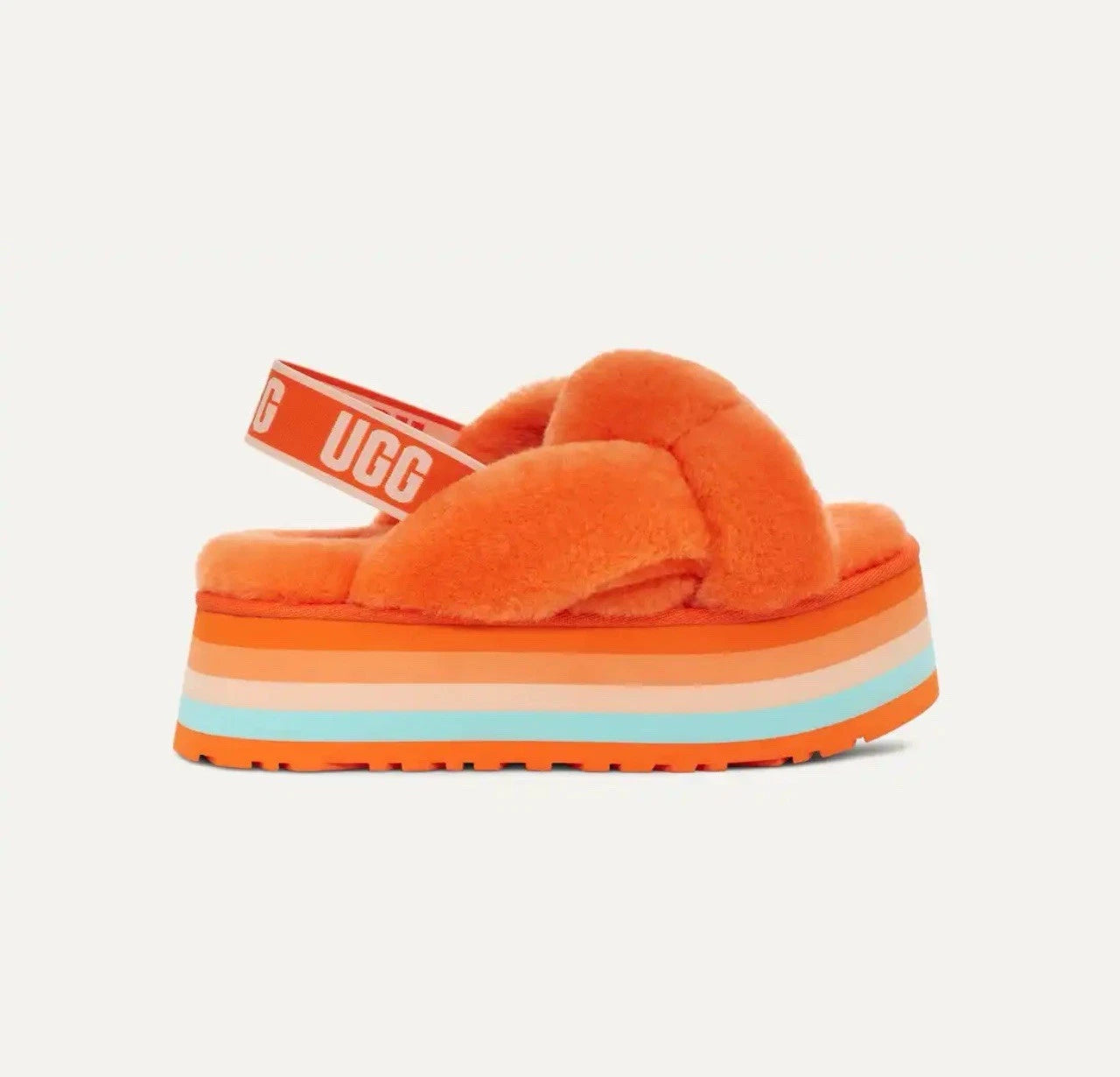Ugg Womens Disco Knot Slide Sandals Size 7 Orange Fuzzy Platform Slingback Y2K