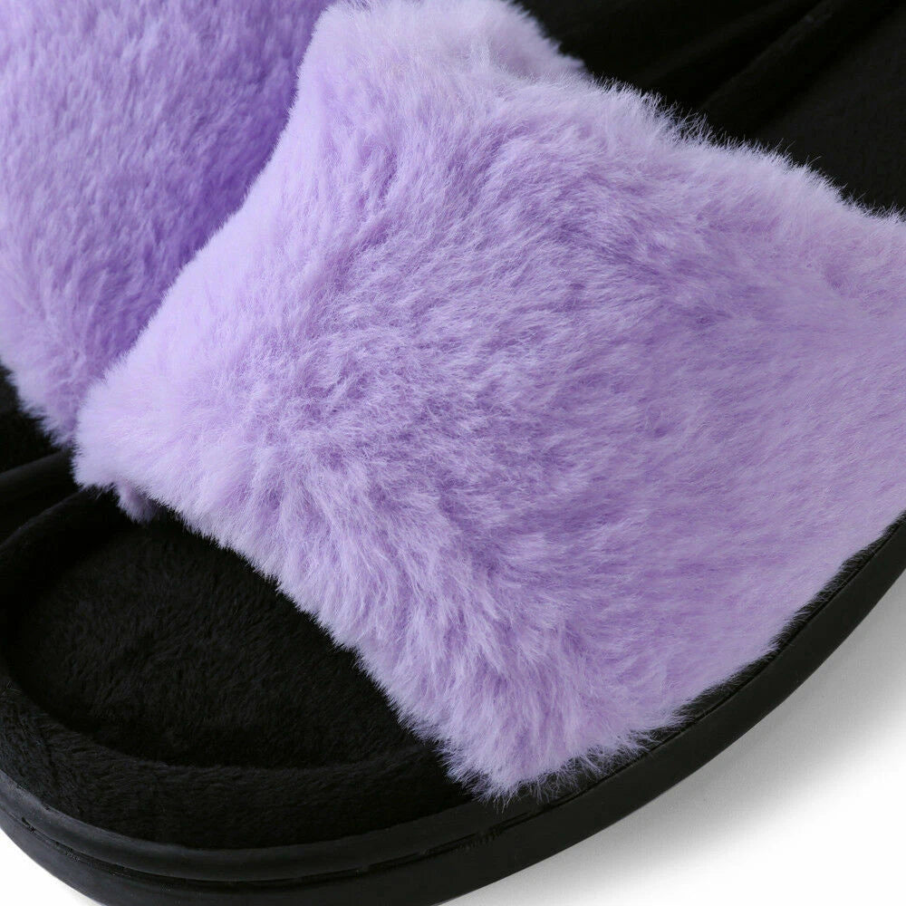 Aerusi Women Fashion Cozy Open Toe Slip-On Slippers Flat Indoor Bedroom Shoes