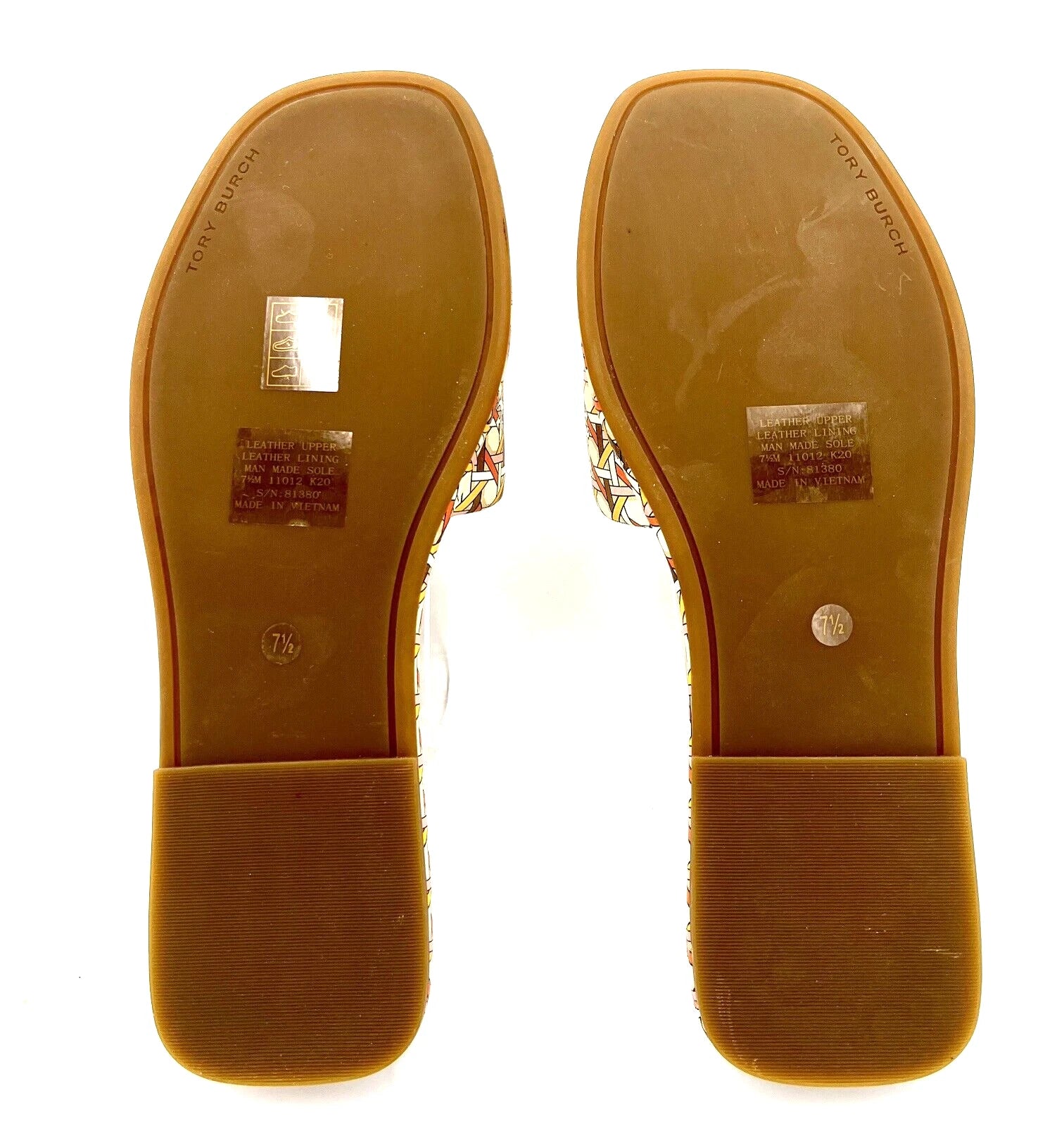TORY BURCH DOUBLE T SPORT SLIDE SANDAL LEATHER MULTI PINK CANING/LOGO SZ 7.5 NIB