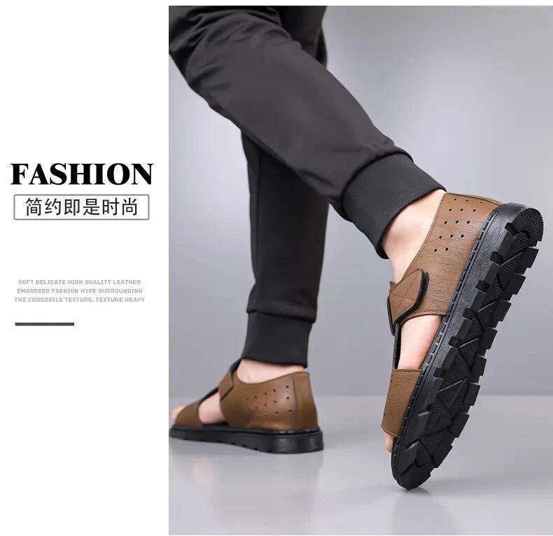 Roman Style British Open Toe Men's Sandals Fashion Hollow Out Flats Shoes Summer