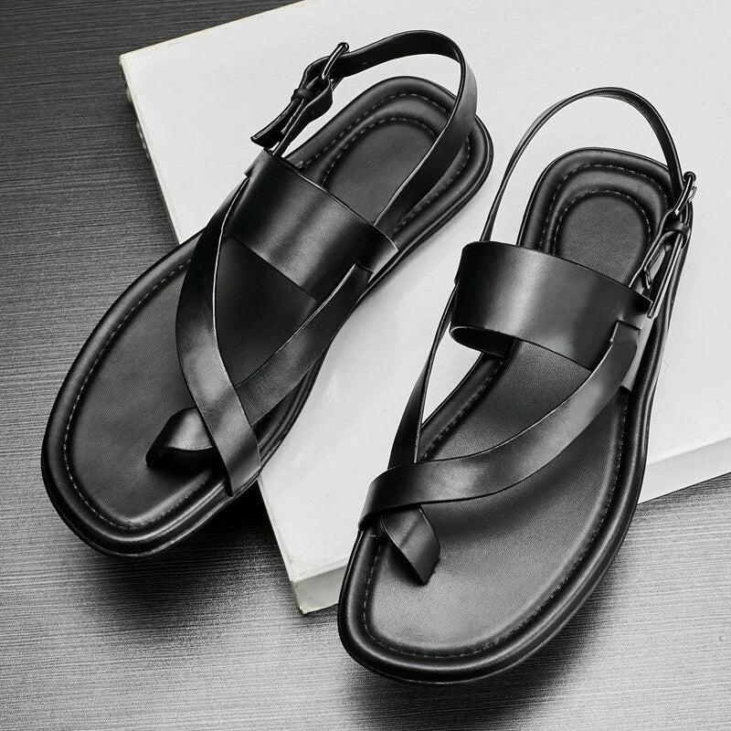 Roman Style Open Toe Sandals Slingbacks Casual Real Leather Mens Shoes Flats New