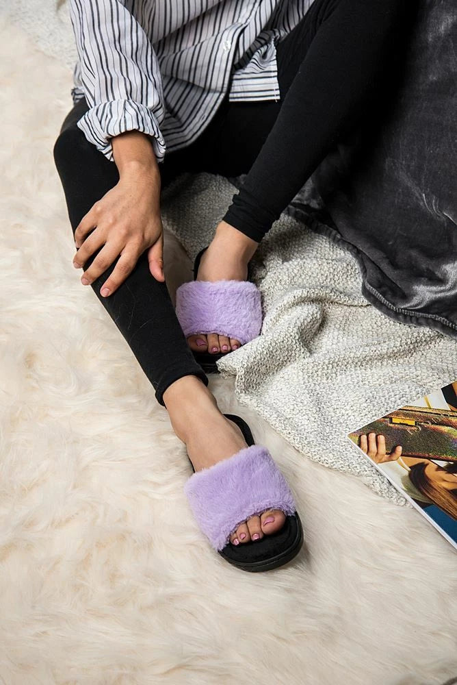 Aerusi Women Fashion Cozy Open Toe Slip-On Slippers Flat Indoor Bedroom Shoes