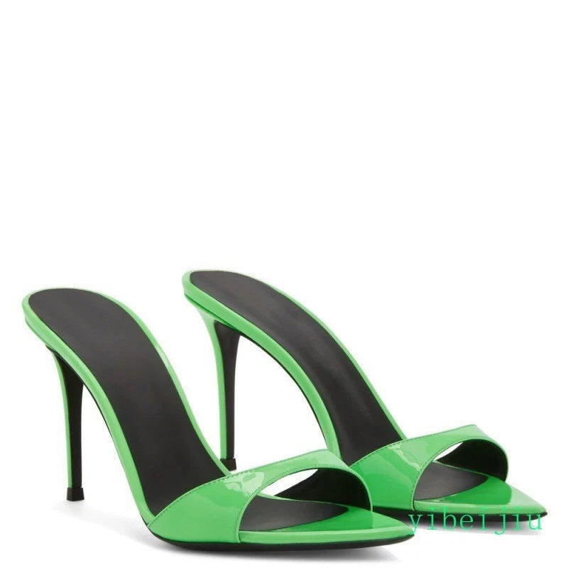 Women's High Heel Pointed Open Toe Mules Slides Sandals Dress Party Shoes Ladies