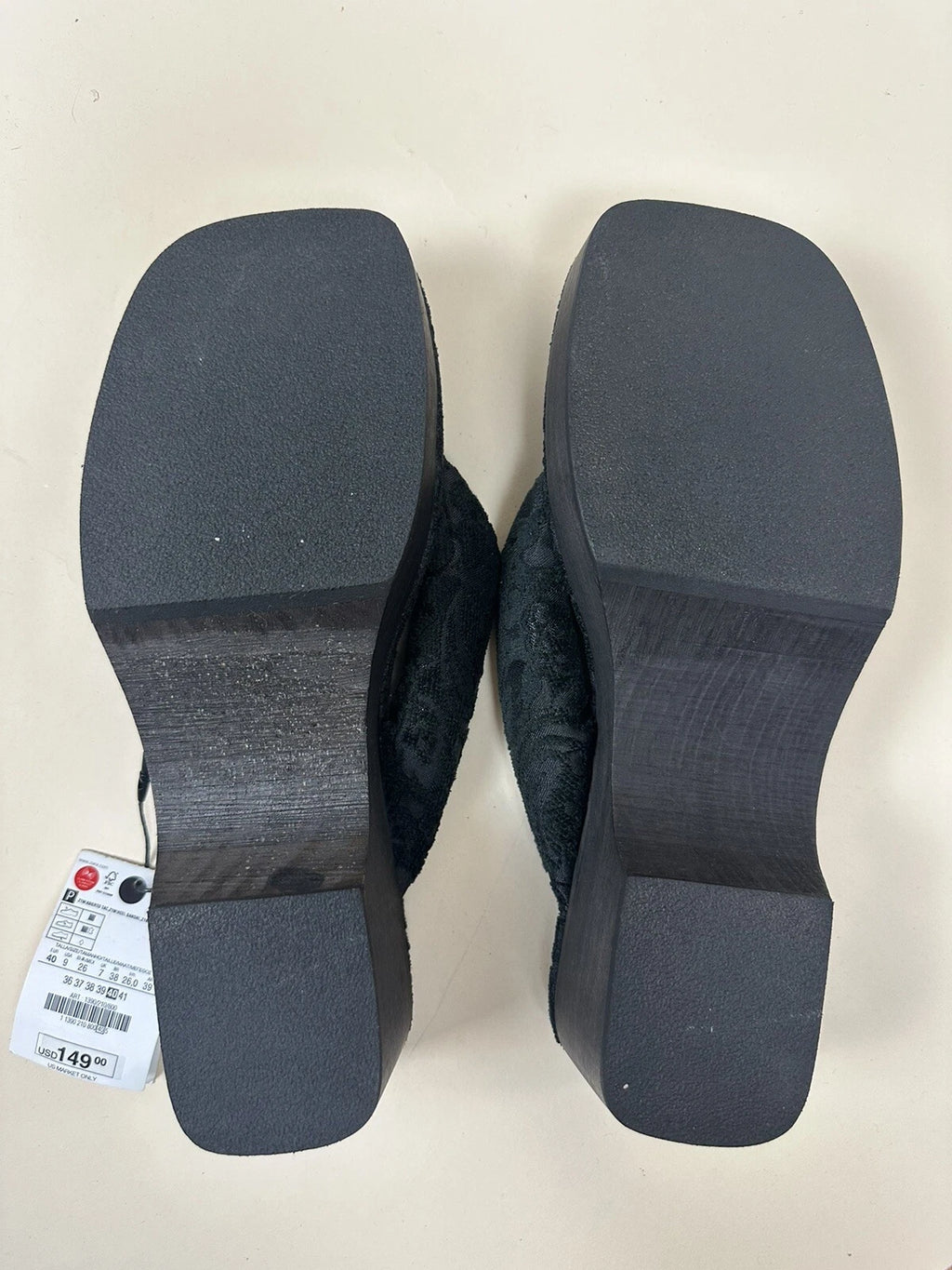 Zara Platform Slide Sandal - Black With Lace - US 9 - Style: 1390/210/800