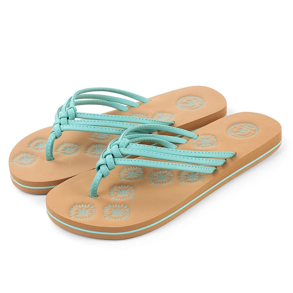Aqua Women Anti-Slip Floral Flat Sandals Fashion Summer Beach Outdoor Flip Flop