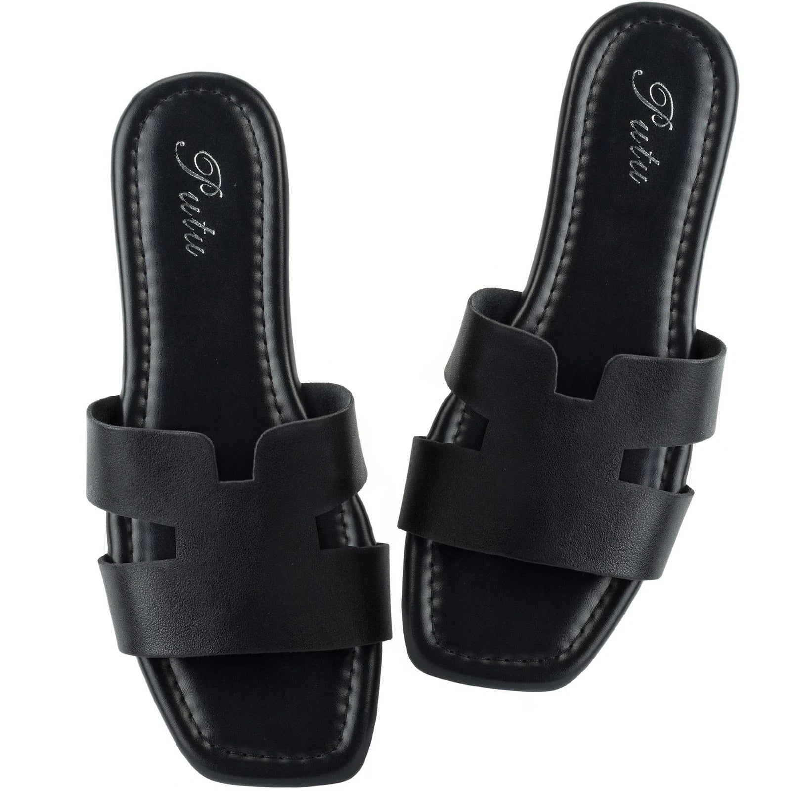 Women's Flat Sandals Summer Sandals Cute Slide Sandals Rich Black 8.5