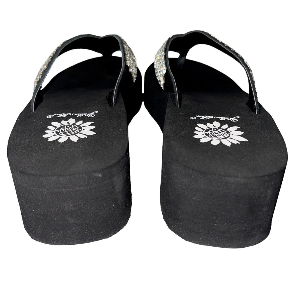 Yellow Box Flip Flops Womens 6.5 Black Clear Rhinestone Wedge Sandals Scalia