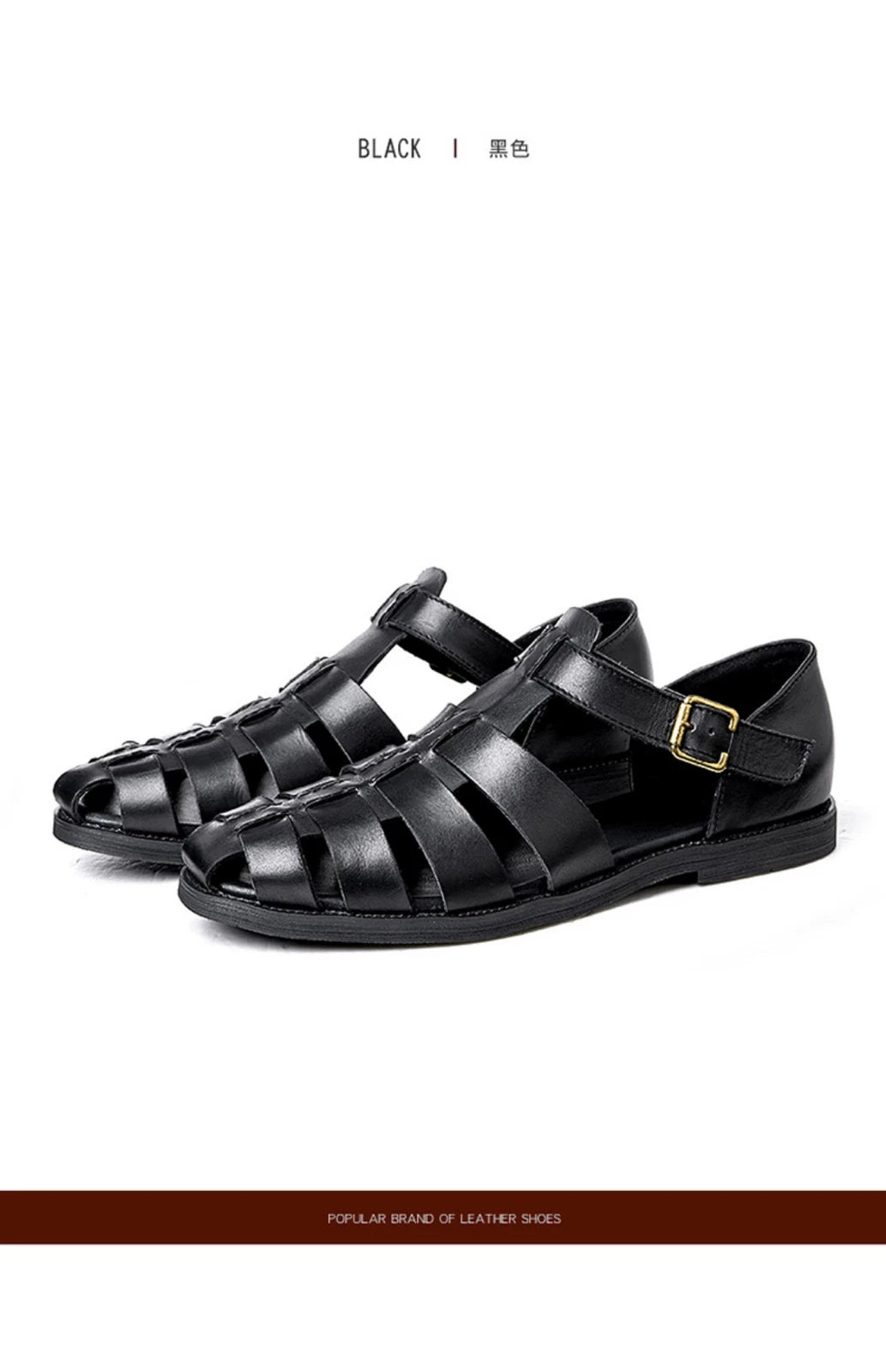 Roman Style Closed Toe Sandals Hollow Out Buckle Real Leather Men's Shoes Casual