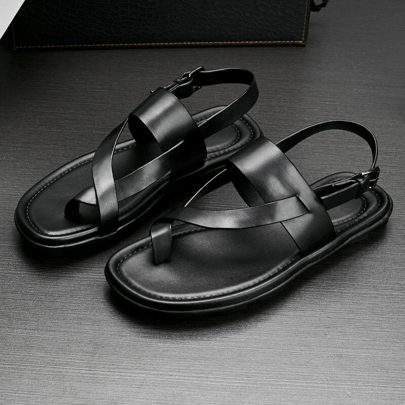 Roman Style Open Toe Sandals Slingbacks Casual Real Leather Mens Shoes Flats New