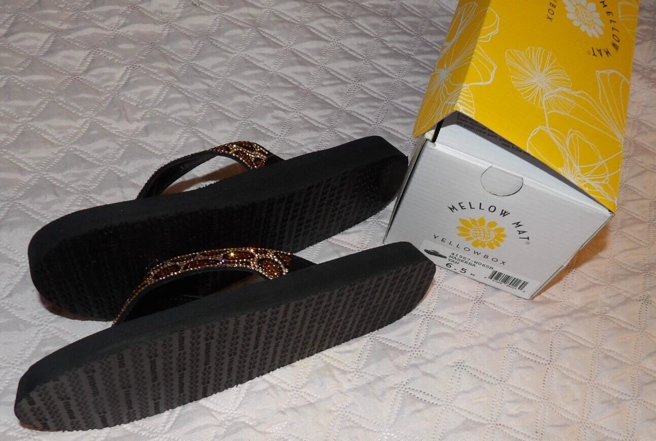 Yellow Box Flip Flop Naseeba Womens 6.5 Tan Leopard Slip-On 41967 Comfort 1" New