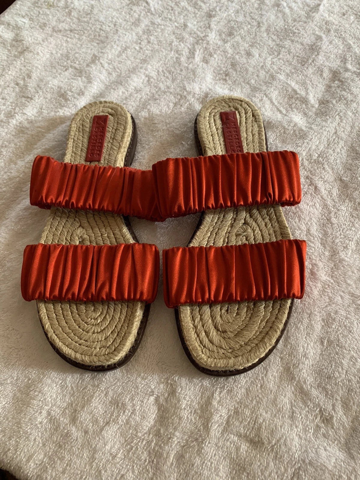 NEW MERCEDES CASTILLO Marcela Red Satin Spadrillers Sandal, Women Size 39/US 9M