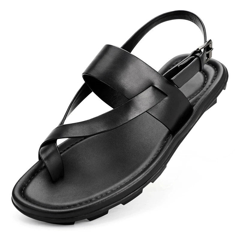 Roman Style Open Toe Sandals Slingbacks Casual Real Leather Mens Shoes Flats New
