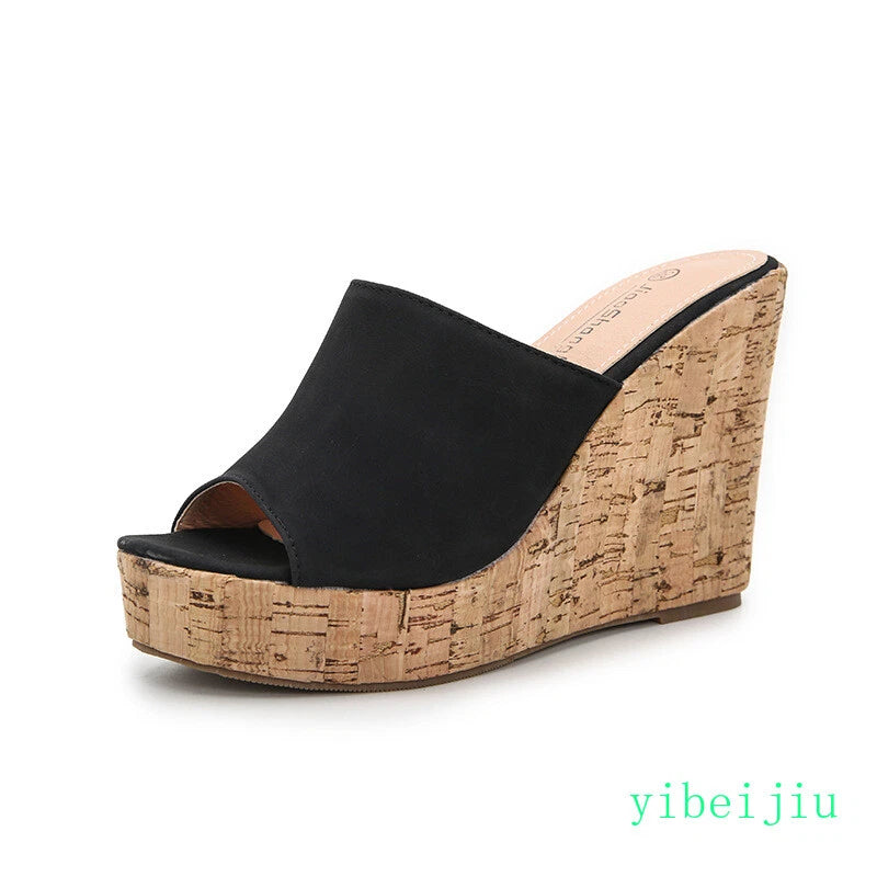 Women's High Wedge Heel Platform Mules Open Toe Sandals Slingbacks Slipper Slide