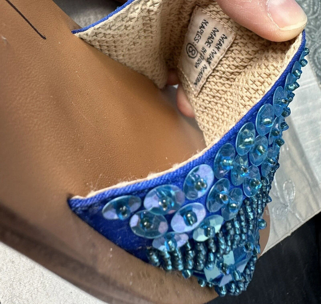 Yellow Box 8 Flat Aqua Blue Slipper Slides Slip-On Sequin Fashion Sandals