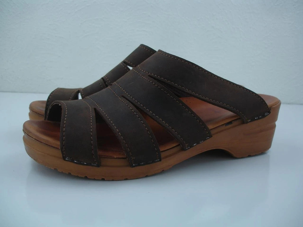 Womens 11.5 12 42 Dansko Sanita Monika Brown Leather Sandals Slide Clogs Denmark