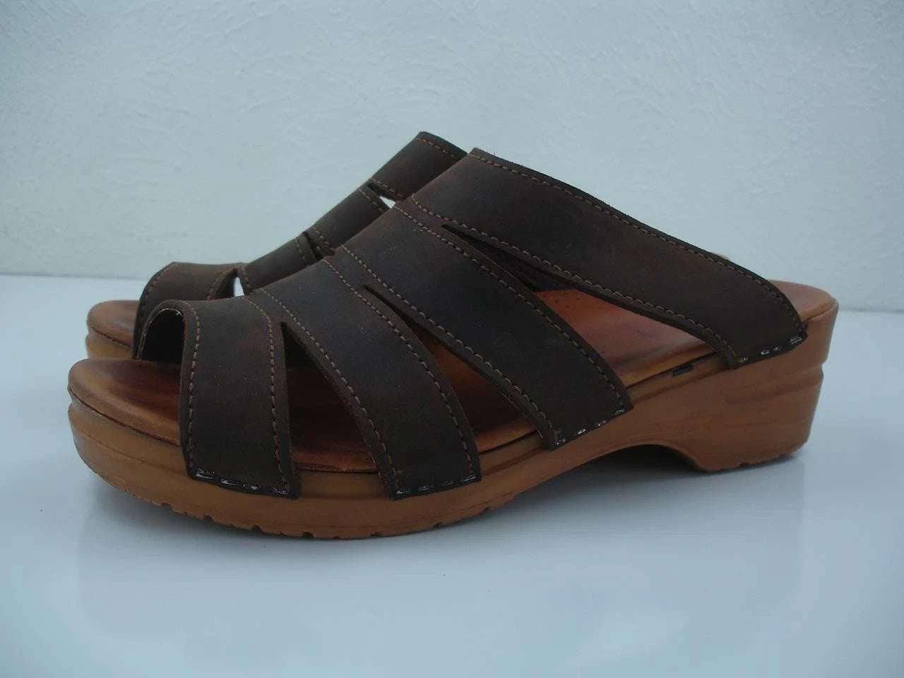 Womens 11.5 12 42 Dansko Sanita Monika Brown Leather Sandals Slide Clogs Denmark