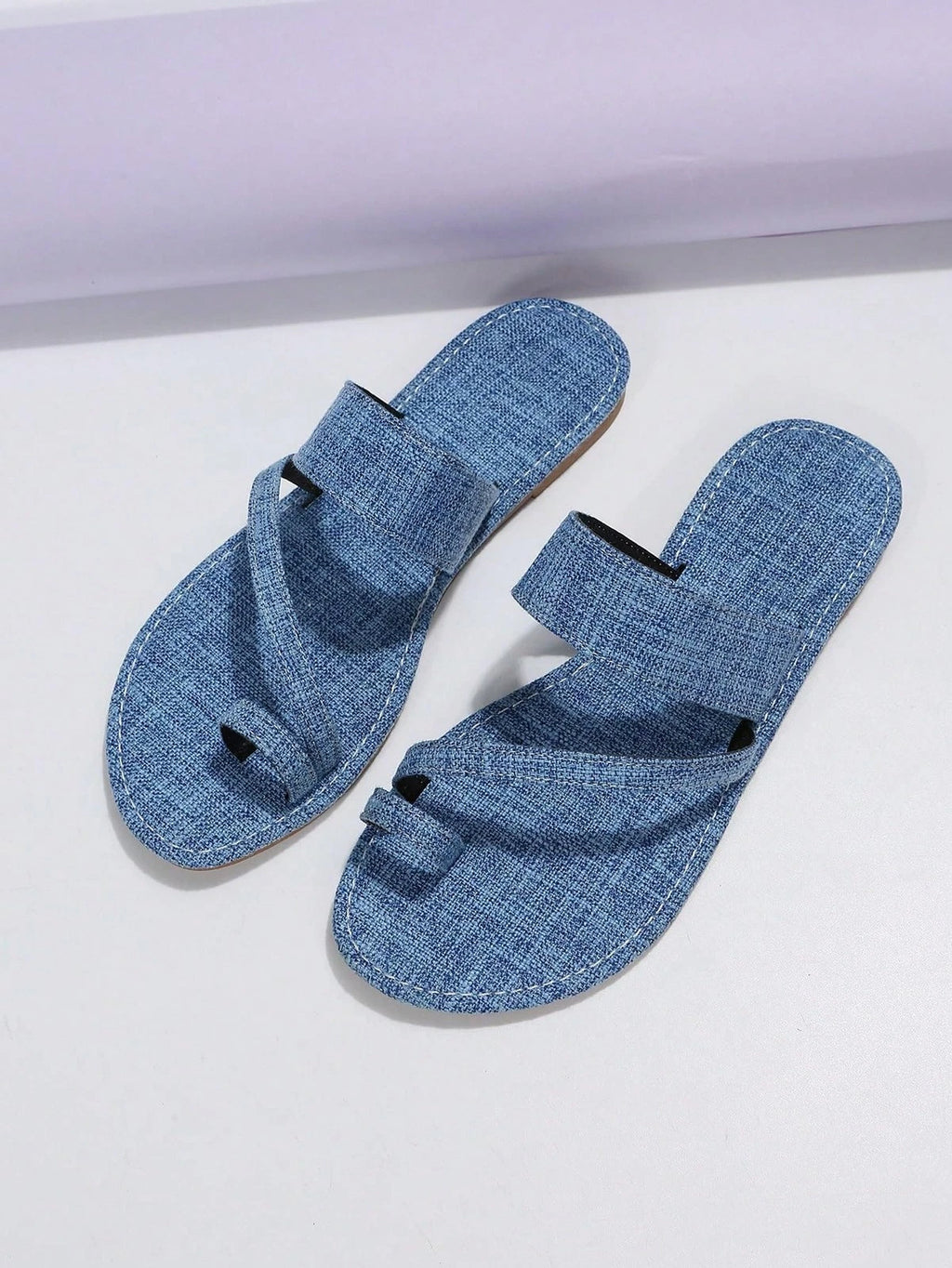Women's Denim Jean Sandals Cute Dressy Toe Ring Strappy Slip on Slide Flats S...