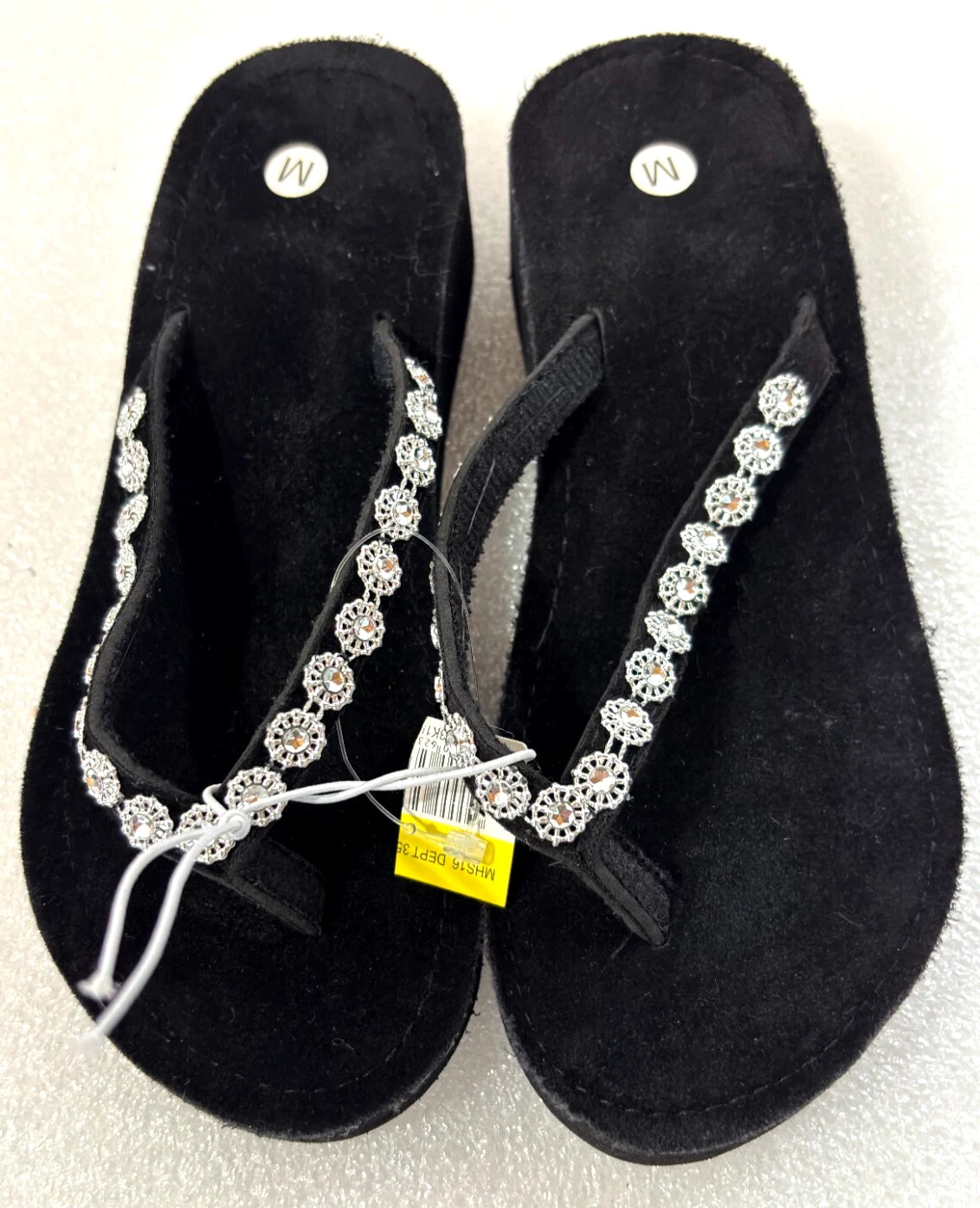 Wedge Sandals Women Flip Flops Rhinestone Sparkle Black & Pink Sequin Size 4